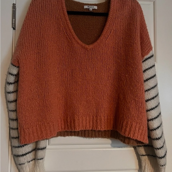 Madewell Colorblock Striped Balloon Sleeve Alpaca Wool Sweater Large XL - Picture 4 of 7